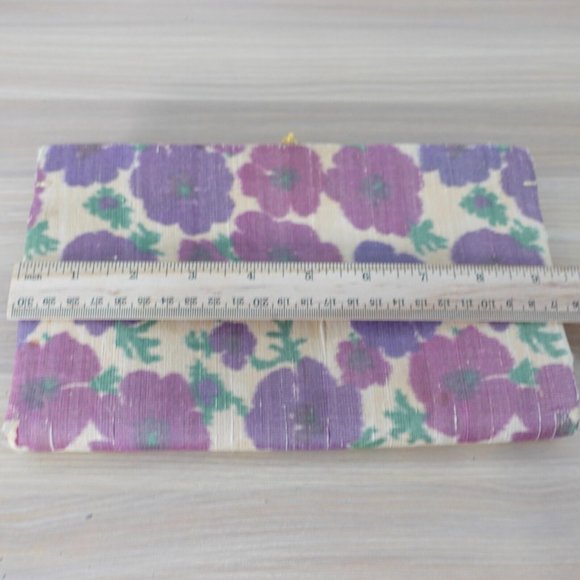 VINTAGE Floral Clutch Purple Neutral Purse Rhinestone Casual‎ Retro 90s Waldman - Picture 7 of 16